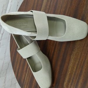 M. Gemi Tan Suede and Linen Slide-on Pump Shoe